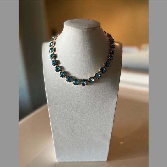 Aquamarine Blue Topaz Light Blue Anna Wintour Style Statement Tennis Necklace - Picture 1 of 7